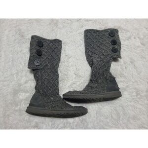 UGG Boots Lattice Cardy Cable Knit 15" Tall 3-Button 3066 Gray‎ Sheep Womens 6